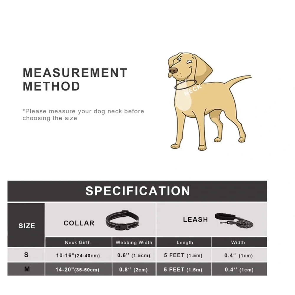 Reflective Dog Collar and Leash Set, Adjustable Collar and 5 FEET Dog Leash